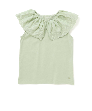スカラップレースフリルカラー天竺ノースリーブTシャツ(90~150cm)