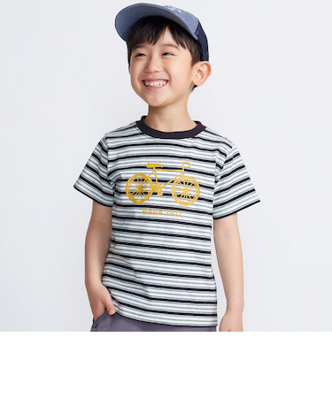 自転車プリントマルチボーダー天竺半袖Tシャツ(90~160cm)
