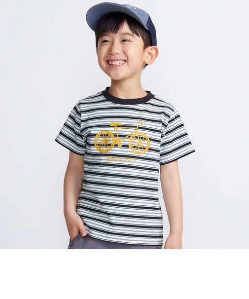 自転車プリントマルチボーダー天竺半袖Tシャツ(90~160cm)