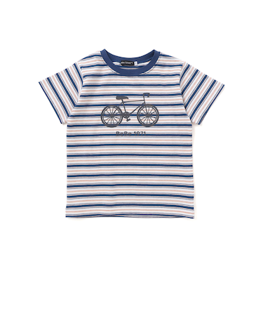 自転車プリントマルチボーダー天竺半袖Tシャツ(90~160cm)