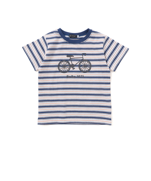自転車プリントマルチボーダー天竺半袖Tシャツ(90~160cm)