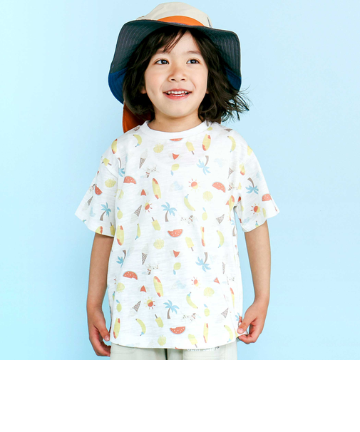 【吸汗速乾】ビーチ海総柄半袖Tシャツ(80~130cm)