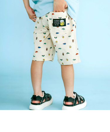 ツイルデニム総柄プリントハーフパンツ(80~130cm)