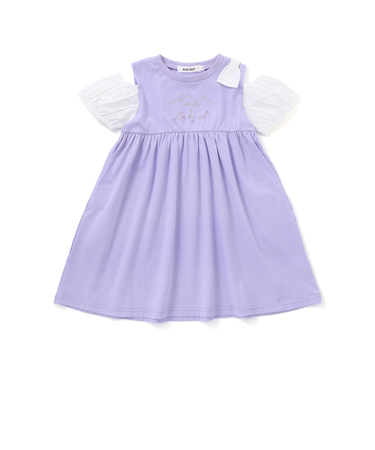 ストライプチェック袖リボンオフショルワンピース(90~130cm)