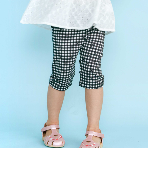 【接触冷感】ハートドットギンガムチェック総柄おしりフリル5分丈レギンス(80~120cm)