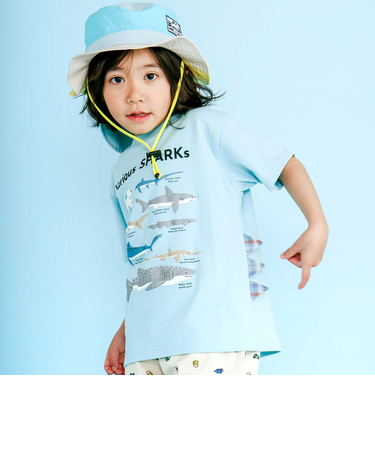 【吸汗速乾】恐竜サメ図鑑風発泡プリントTシャツ(80~130cm)