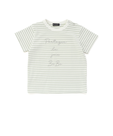 ボーダー天竺ステッチ刺しゅうロゴ半袖Tシャツ(80~100cm)