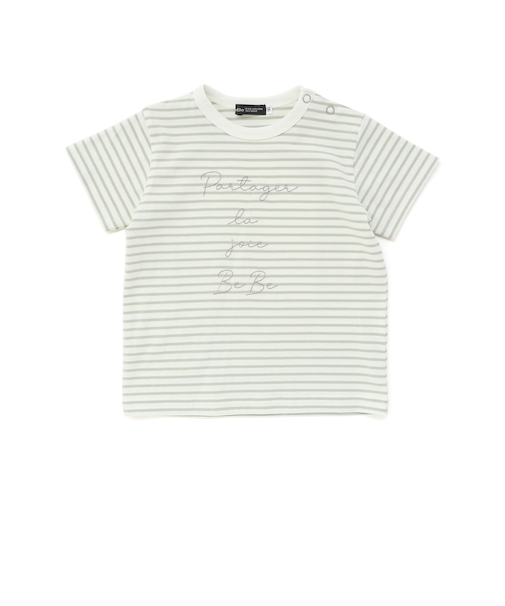 ボーダー天竺ステッチ刺しゅうロゴ半袖Tシャツ(80~100cm)
