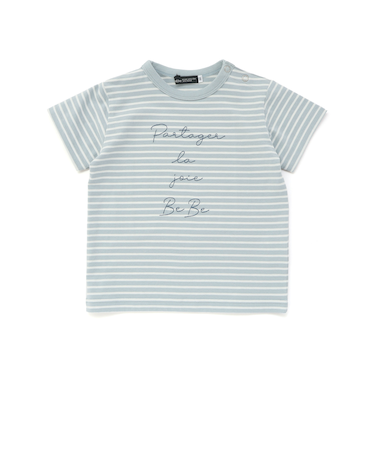 ボーダー天竺ステッチ刺しゅうロゴ半袖Tシャツ(80~100cm)