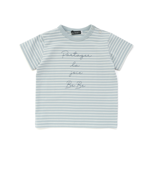 ボーダー天竺ステッチ刺しゅうロゴ半袖Tシャツ(80~100cm)