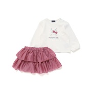 Lapinプリント長袖Tシャツ+インナーパンツ付きフリルスカート 2点セット(80~100cm)