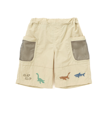 【水陸両用/水にぬれると柄が浮き出る！？】恐竜総柄メッシュポケットハーフパンツ(80~130cm)