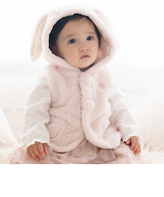 【お揃い】モコモコ耳付きフードフリースベスト(60~90cm)