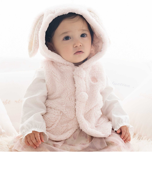 【お揃い】モコモコ耳付きフードフリースベスト(60~90cm)