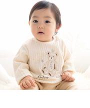 【お揃い】ケーブルニットクマパッチ長袖Tシャツ(70~90cm)