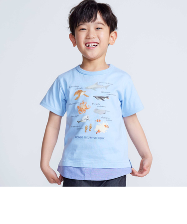 【 速乾 】【神戸須磨シーワールド×BeBe】不思議な青い世界 海の生きもの半袖Tシャツ(80~140cm)