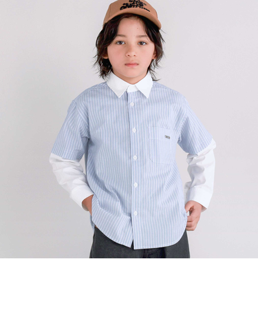 【お揃い】ストライプ袖切り替えシャツ(110~150cm)