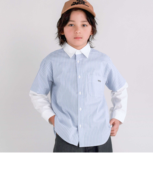【お揃い】ストライプ袖切り替えシャツ(110~150cm)