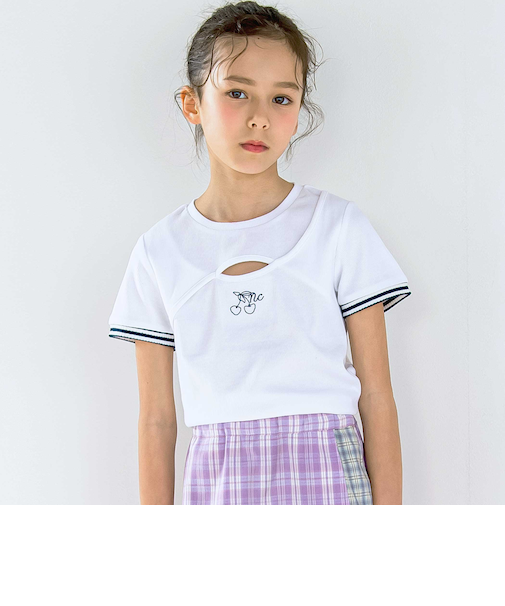 ワンポイント刺しゅうテレコ半袖Tシャツ(110~150cm)