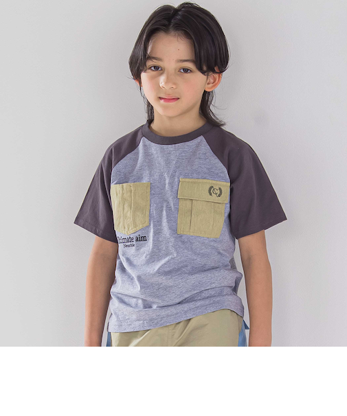 ラインスリーブラグラン天竺Tシャツ(110~150cm)