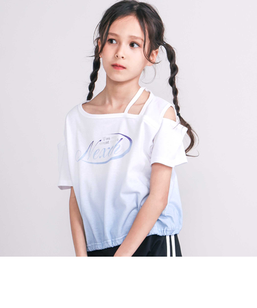 【接触冷感】ワンショルダーグラデーション天竺半袖Tシャツ(110~150cm)