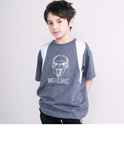 【接触冷感】恐竜プリント切り替え天竺半袖Tシャツ(110~150cm)