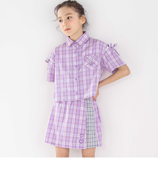 チェック柄半袖シャツ+プリーツスカパンセット(110~150cm)