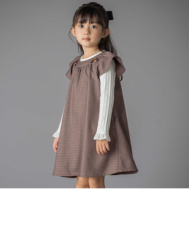 千鳥チェックラグランギャザースリーブワンピース(95~150cm)