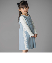 【お揃い】フリル＆花レースAラインワンピース(95~150cm)