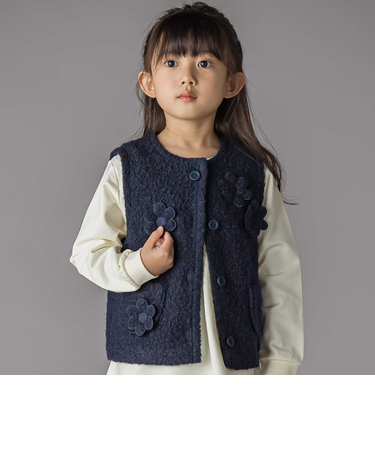 花モチーフシープボアベスト(95~150cm)