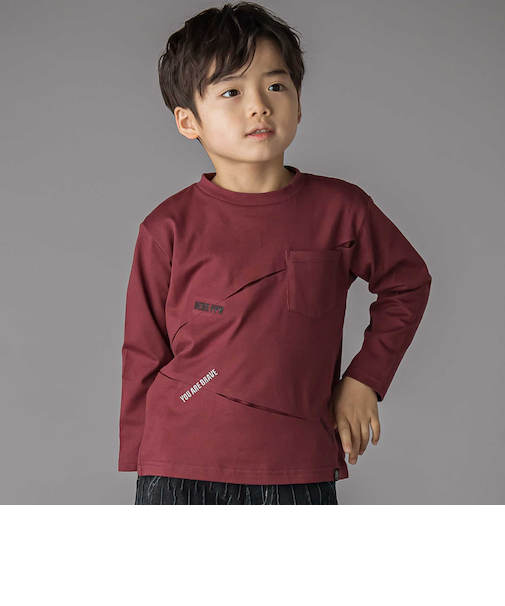 タックプリーツ刺しゅうロングTシャツ(95~160cm)