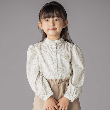 スカラップ襟ブロード花柄シャツ(110~150cm)