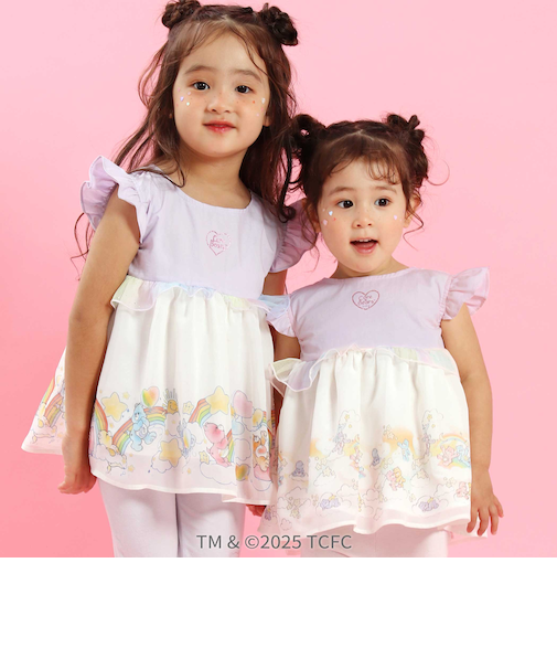 【ケアベア×SLAP SLIP】肩フリル裾プリントチュニック(80~130cm)