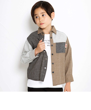 カラフル袖シャツ＆ロゴプリント半袖Tシャツ(100~160cm)