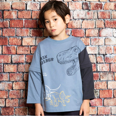 袖取り外し恐竜プリント長袖Tシャツ(80~160cm)
