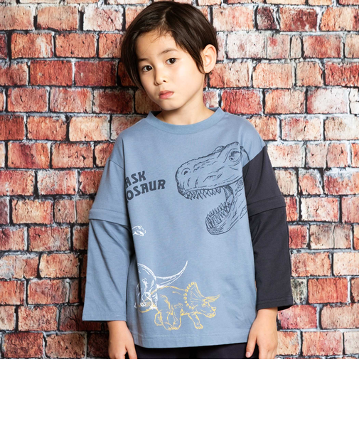 袖取り外し恐竜プリント長袖Tシャツ(80~160cm)