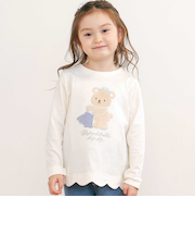 アニマルクマウサギイヌネコモチーフパッチ刺しゅう裾スカラップTシャツ(80~130cm)