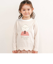 アニマルクマウサギイヌネコモチーフパッチ刺しゅう裾スカラップTシャツ(80~130cm)