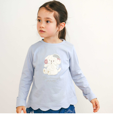 アニマルクマウサギイヌネコモチーフパッチ刺しゅう裾スカラップTシャツ(80~130cm)