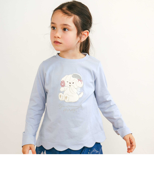 アニマルクマウサギイヌネコモチーフパッチ刺しゅう裾スカラップTシャツ(80~130cm)