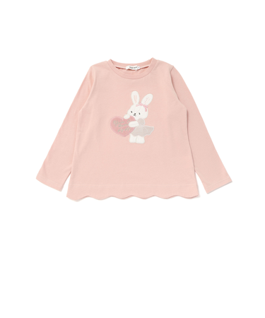 アニマルクマウサギイヌネコモチーフパッチ刺しゅう裾スカラップTシャツ(80~130cm)