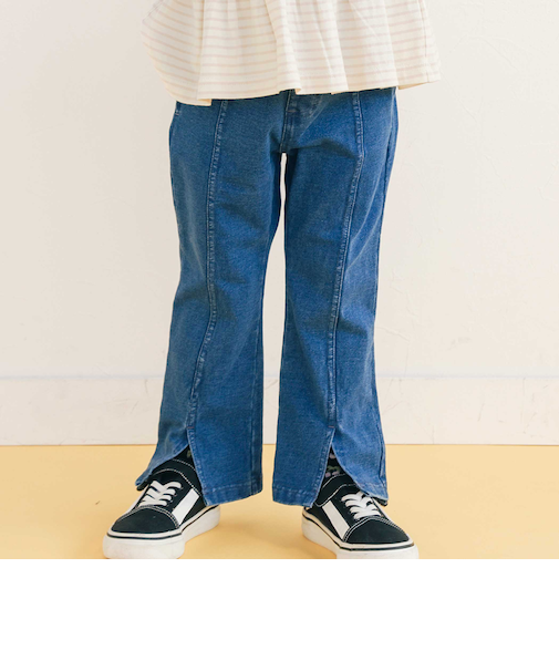 後ろポケットリボンフレアシルエット9分丈デニムパンツ(80~130cm)