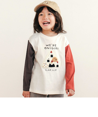 【お揃い】おにぎりサガラ刺しゅう袖配色Tシャツ(80~130cm)