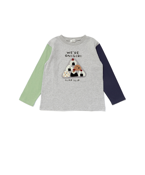 お揃い】おにぎりサガラ刺しゅう袖配色Tシャツ(80~130cm)｜ベベ