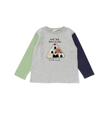 【お揃い】おにぎりサガラ刺しゅう袖配色Tシャツ(80~130cm)
