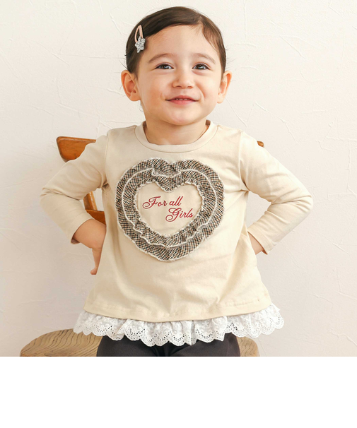 レースチュールハート裾フリルTシャツ(80~130cm)