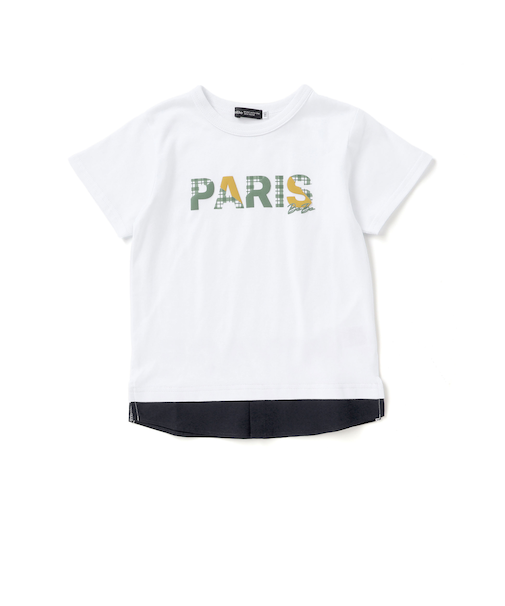 PARISチェックロゴレイヤード風天竺半袖Tシャツ(90~150cm)