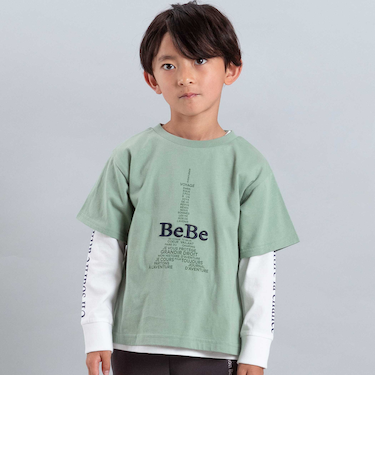 エッフェル塔ロゴ半袖Tシャツ+袖ラインロゴ長袖Tシャツセット(90~150cm)