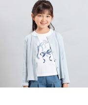 ランダムリブ長袖カーディガン+天竺リボンプリント半袖Tシャツセット(90~150cm)