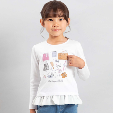旅の持ち物モチーフ裾シフォンフリル長袖Tシャツ(90~150cm)